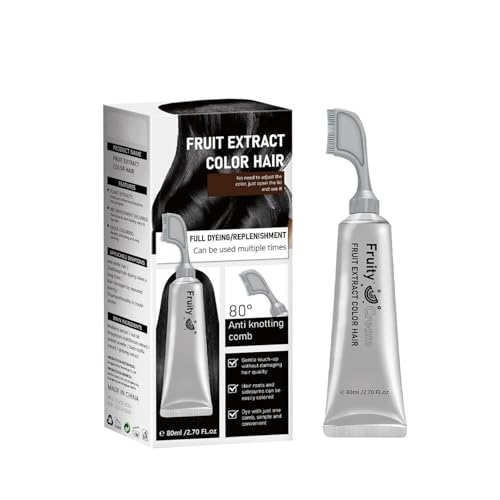 Fruit Essence Hair Dyeing Comb, 2025 New Black Fruit Dyeing Cream, Plant Extract Hair Dye Essence, Hair Dye Cream with Comb, Natural Gray Coverage, Easy Home Hair Color Kit (01#)