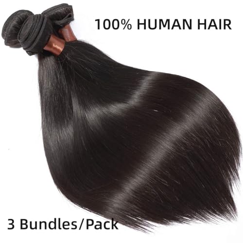 ANGIE QUEEN Peruvian Virgin Hair Straight Hair 3 Bundles 24 26 28 Inch Weaves 100% Unprocessed Human Hair Extentions Wefts Nature Black Color