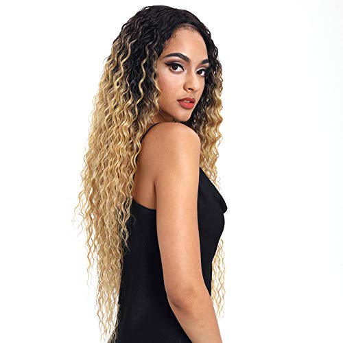 Joedir Lace Front Wigs Ombre Blonde 28'' Long Small Curly Wavy Synthetic Wigs For Black Women 130% Density Wigs(TTPN4/270A/24F)