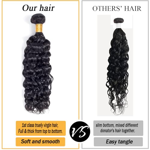 Water Wave Human Hair Bundles Brazilian Remy Water Wave Human Hair Bundles 10A Curly Human Hair 3 Bundles Unprocessed Human Hair Extension Double Weft Natural Color for Black Women 20 22 24inch