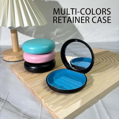 2 Pack Aligner Case with Mirror,Convenient Retainer Case for Invisalign Aligners, Night Guards, and Mouth Guards (1PC Black Cyan+1PC Black Purple)