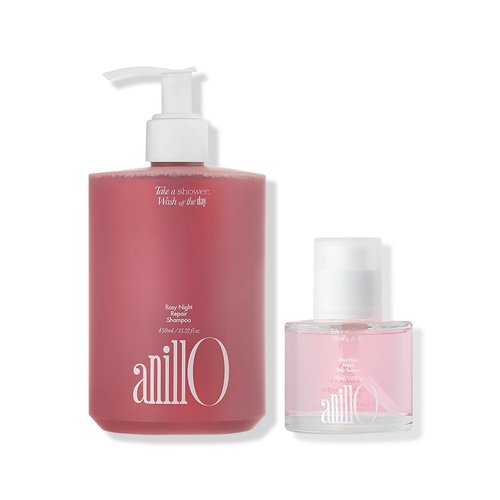 ANILLO Rosy Night Repair Essence Set - Shampoo and Hair Treatment for Damaged, Dyed, and Frizzy Hair, Ceramide and Peptide Complexes, Vegan and Paraben-Free Haircare