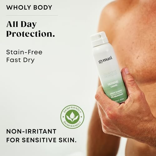 Gymati - Fitness Deodorant Spray for Men - Aluminum-Free - All Day Ultimate Odor Protection - Built For Sweat - Air-Powered - Vegan & Plant-Based - Made in USA - Homme - 3.4oz Travel Size - 2 Pack