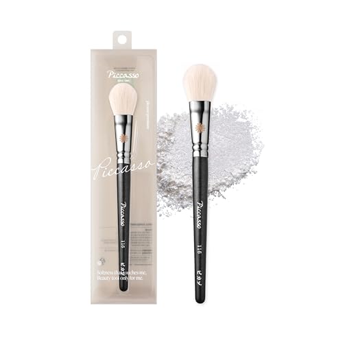 Piccasso 116 Highlighter Brush ? Soft Goat Hair Makeup Brush for Face, Ideal for Highlighting Cheekbones, Nose, and Jawline, Fluffy Blush Brush for Natural Glow, Professional Korean Beauty