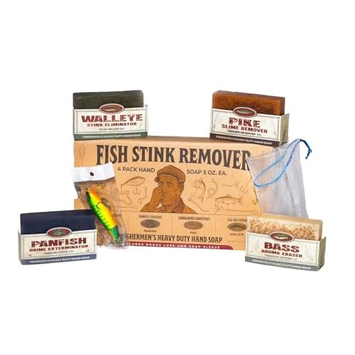 Fishermen¡¯s 4 Pack Soap Gift Set ? Great Smelling Heavy Grit Hand and Body Soap for Fishermen & Boaters ? Includes Topwater Fishing Lure & Sleeve ? Unique Fishing Gift for Men Who Love to Fish
