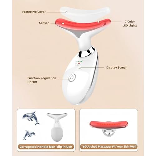 7 Color Face and Neck Massager Light Therapy, Red Light Based Facial Massager for Skin Care, Firming, Smoothing (White)