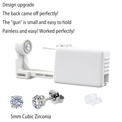 Ear Piercing Kit, Disposable Ear Piercing Gun Preloaded CZ Earring Studs, Body Piercing Kits for Your Own Use at Home (Silver)