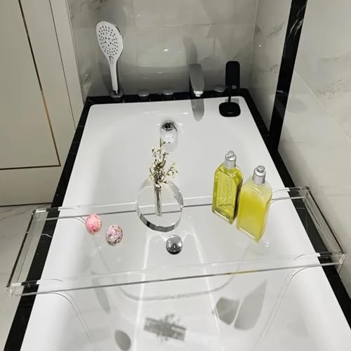Bathtub Tray Table, Clear Acrylic, Anti-Slip Bath Caddy, 32.3 * 7.87 * 1.18in