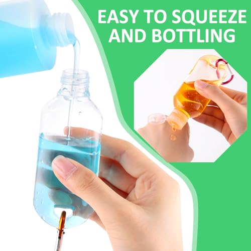 50 Pcs Traveling Bottles with Keychain 2oz Clear Plastic Hand Sanitizer Holder Keychain Empty Refillable Liquid Packing Container Squeeze Plastic Bottle with Lid,Rectangle