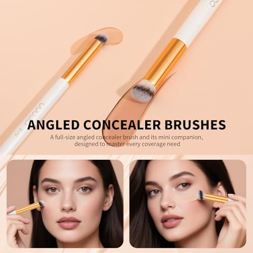 docolor Concealer Brush, 2PCS Angled Concealer Brushes Under Eye Mini Angled Flat Top Kabuki Nose Contour Brush for Concealing Blending Setting