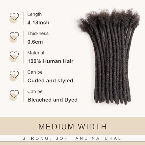 DAIXI 0.6cm and 0.2cm 0.4cm 0.8cm Options 6 Inch 70 Strands 100% Real Human Hair Dreadlock Extensions for Man/Women Handmade Permanent Loc Extensions Bundles Can Be Dyed Bleached Curled Twisted