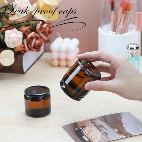 4oz Amber Glass Jars with Lids - 24 Pack Cosmetic Containers for Travel, Cream & Lotion