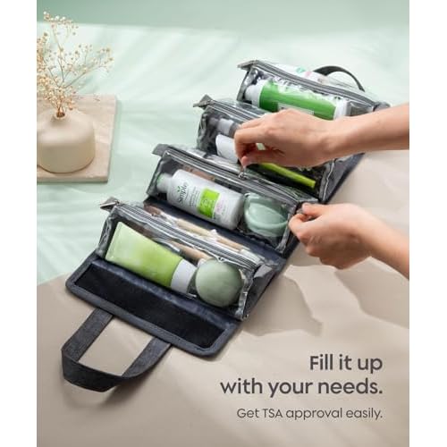 Small Roll Up Toiletry Bag for Traveling Women - Travel Makeup Bag with 4 Removable Compartments - Hanging Toiletry Bag - Cosmetic Travel Bag - Medicine Bag - TSA Approved Toiletry Bag