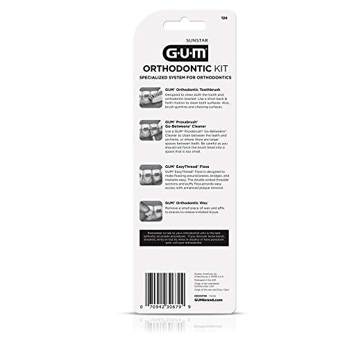 GUM Orthodontic Kit ? Features Orthodontic Toothbrush, 3 Proxabrush Sizes and Shred-Resistant EasyThread Floss, and Mint Ortho Wax