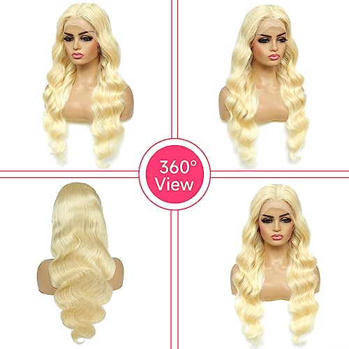 613 Lace Front Wig Human Hair Body Wave Blonde Wig Human Hair Pre Plucked With Baby Hair 180% Density for Women (34 Inch)