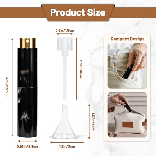 Vitog 10ML Marble Texture Refillable Travel Perfume Atomizer, Empty Cologne Dispenser Mini Spray Bottle With Funnel and Dispensers, Leak-Proof Empty Fragrance Decant Container For Women and Men 3PCS