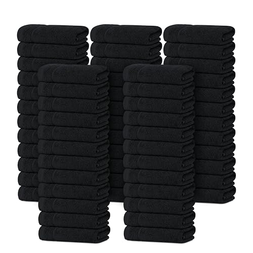 Tens Towels Pack of 60 Washcloths, 12 x 12 Inches, Lighter Weight, Quick to Dry, Super Soft & Absorbent, Gentle Face Towels, Hotel Quality, Perfect for Bathroom, Gym, Spa (Black, 60 Pack)