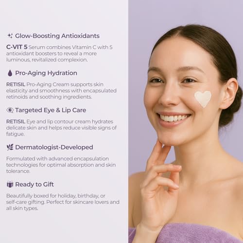 Sesderma Intense Renewal Gift Set | C-VIT 5 Vitamins Serum 1.0 fl Oz, RETISIL Pro-Aging Cream 1.7 fl Oz & Eye and Lip Contour 0.5 fl Oz | Brighten & Nourish Skin | For All Skin Types