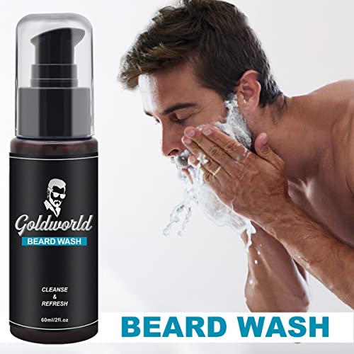 Beard Kit,Beard Grooming Kit w/Beard Wash/Shampoo,2 Packs Beard Oil,Beard Balm,Beard Wash,Brush,Comb,Scissor,Storage Bag,E-Book,Beard Care&Trimming Kit