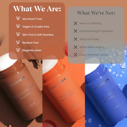 Aluminum-Free Deodorant for Men ? 3-Pack Long-Lasting Clean Deodorant Set ? Sandalwood, Amber & Sea Salt Scents ? Odor Protection with Essential Oils ? No Baking Soda, Paraben-Free