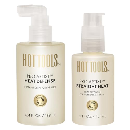 HOT TOOLS¢â Pro Artist Heat Defense Instant Detangling Mist and Straight Heat, Heat Activated Straightening Serum | Protect and Straighten