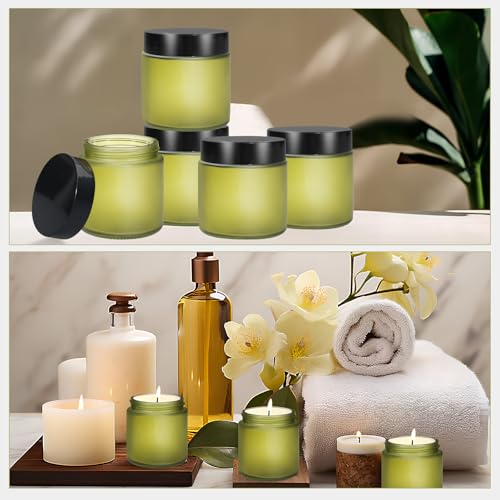 25 Pcs Glass Jars 4 oz Leakproof Round Cosmetic Containers with 25 facial mask spoons Refillable Cosmetic Jar for Lotion Ointments Creams Essential Oil Powder Liquid Food Storage Kitchen(Pea Green)