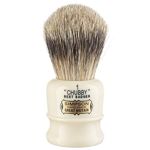 Simpsons Chubby 1 Best Shaving Brush - CH1 High Density Knot, Hand-Turned Ivory Handle Simpson Shaving Brushes - Wet Shave Deluxe Thick & Luxurious Lather Handle Dense & Extra Soft Bristles