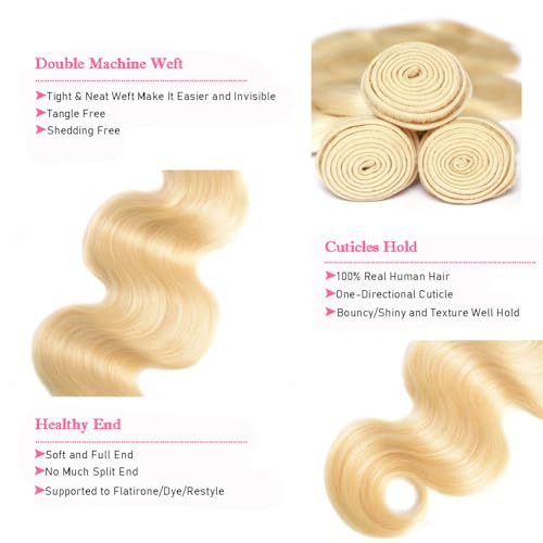 613 Bundles Blonde Bundles Human Hair 32 Inch 613 Body Wave bundles 100% Unprocessed 12A Grade Brazilian Virgin Hair Bundles 1 Bundle Human Hair 613 Blonde Bundle Hair Extensions for Women
