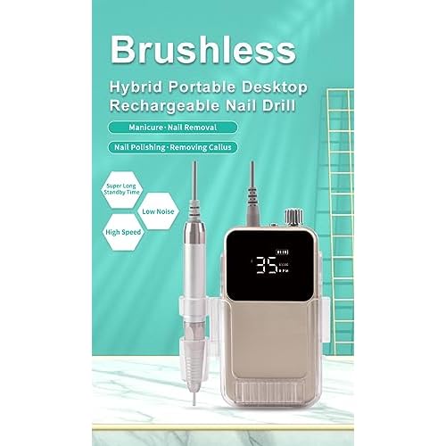 Nail Drill Machine - Finger and Toe Nail Care - Manicure and Pedicure Set -GLHDDL Portable Professional Nail Drill - with Drill Kit - for Nail Salon Home (Brushless Motors, White)