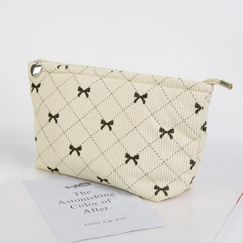 Bows Cosmetic Bags for Women, Cute Bow Makeup Bag Coquette Aesthetic Purse Travel Makeup Bag Small Cosmetic Bag for Purse