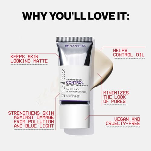 Smashbox Photo Finish Control Mattifying Makeup Primer | Pore-Minimizing, Oil-Controlling Primer that helps Reduce Shine | Silkscreen Complex, Witch Hazel, Salicylic Acid + Zinc