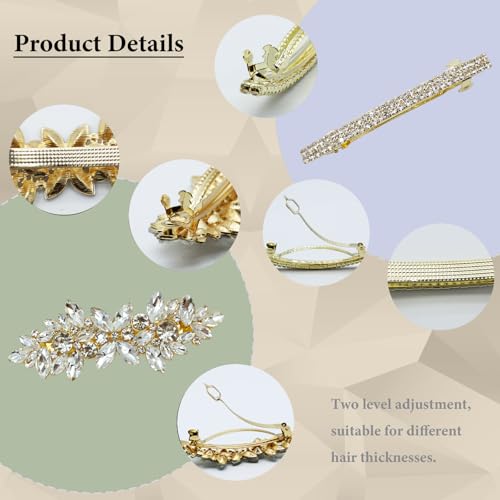 4 Pieces Rhinestone Hair Clips Gold Leaf Wedding Hair Pins Crystal Bobby Pins Silver Bridal Hairpin Barrette for Brides Bridesmaids Flower Girls