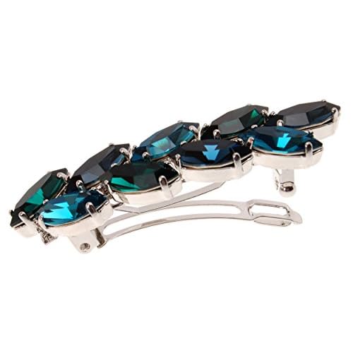 L. Erickson Small Ivy Crystal Barrette - Montana/Emerald/Indicolite/Silver