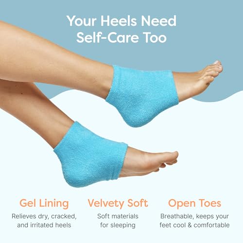 ZenToes Moisturizing Socks for Cracked Heel Treatment, Vitamin E, Olive Oil and Jojoba Oil Heel Socks, Stocking Stuffers for Women, Spa Self Care Gifts for Women (Fuzzy Blue, Regular)
