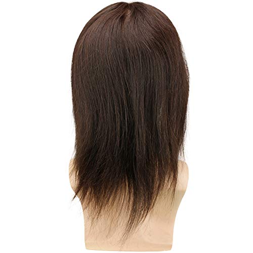 12" Long Hair Men's Toupee 100% Virgin Human Hair Replacement System for Men 10"x8" Base Size Natural Black Color
