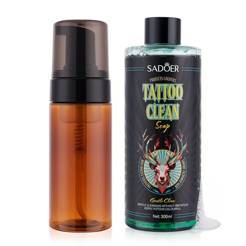 VRAIKO SADOER Ultra-Concentrated Tattoo Green Soap 10oz with Foaming Bottle 120ml, 1:10 Dilution Tattoo Soap Supplies for Tattoos Piercings, Clean Skin Equipment