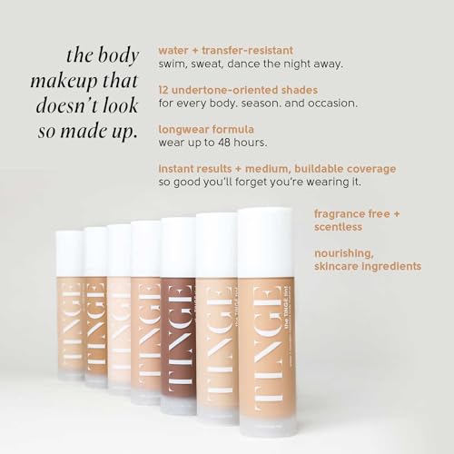 Tinge Tint Body Makeup, Lasts Up to 48 Hours, Medium Coverage Cream With Amino Acids, Hyaluronic Acid & Lysine, Semi Matte Finish, Water & Transfer Resistant, 3.38 Fl Oz - Medium Cool
