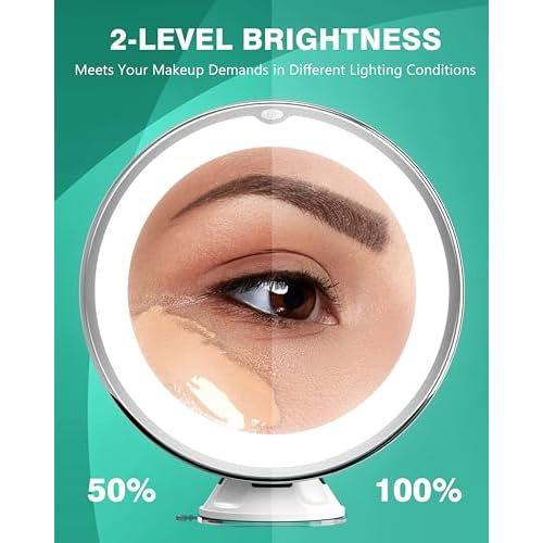 Auxmir 2025 Upgraded 20X Magnifying Mirror with Light, Makeup Mirror with 2-Level Lights, Vanity Mirror with Power Suction Cup and Tweezers, 360¡Æ Swivel, Portable Bathroom Mirror for Home Travel