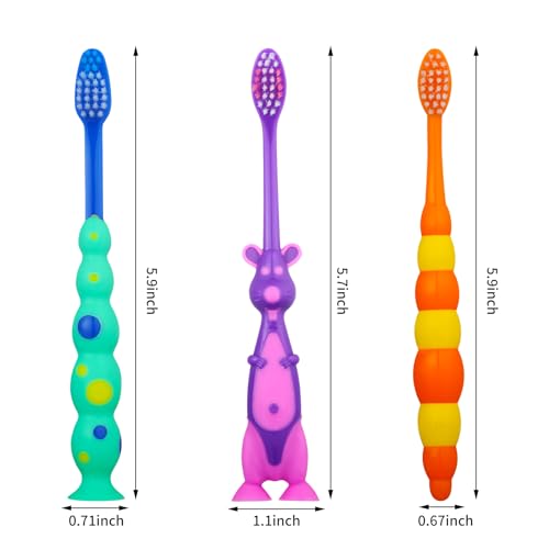 Toddler Toothbrush Pack - 36 Pieces, Soft Bristle Animal Toothbrushes with Covers & Suction Cup for Kids Sensitive Teeth
