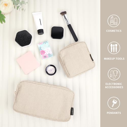 MAGEFY Small Makeup Bag for Purse Mini Cosmetics Bag Corduroy Cute Cosmetic Pouch for Women with Slip-in Pockets