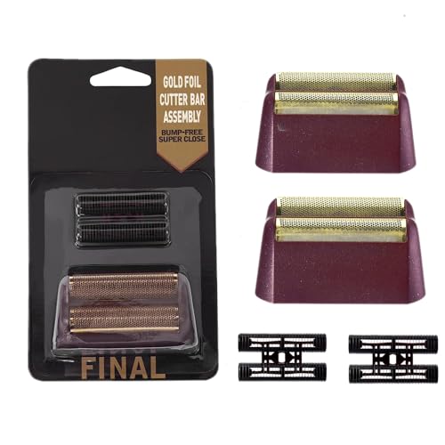 2 pcs Professional 5 Star Series Finale Shaver Shaper Replacement Super Close Gold Foil and Cutter Bar Assembly Compatible with Wahl Shaver Foil Model 7043-100,7031-100(Red)