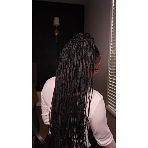 36" Knotless Micro Box Braided Wig for Black Women - 200 Strands Pre Cut Real Swiss HD Full Lace with Human Baby Hair - Black