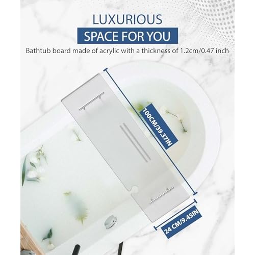 Acrylic Bathtub Tray Clear Bathtub Caddy Bath Tray Table for Tub Luxury Spa with Book and Wine Glass Holder Bathroom Accessories for Bathroom Decoration, Transparent 39.3inch