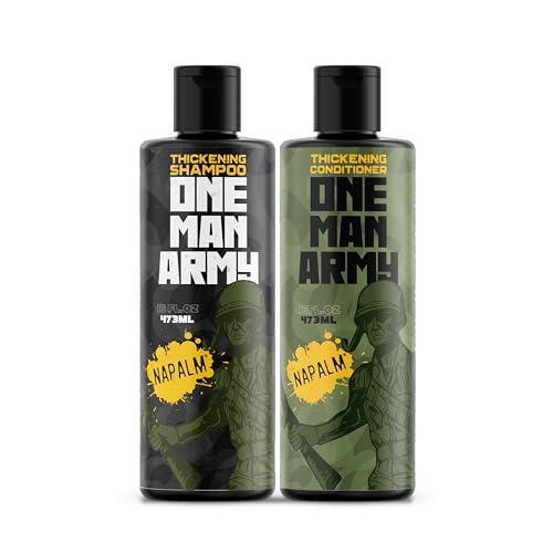 ONE MAN ARMY Men's Napalm Shampoo and Conditioner Set for Fuller, Thicker Looking Hair, Volumizing Product for Fine, Thinning Hair, Gift for Him, American Made, 16oz 2 Pack