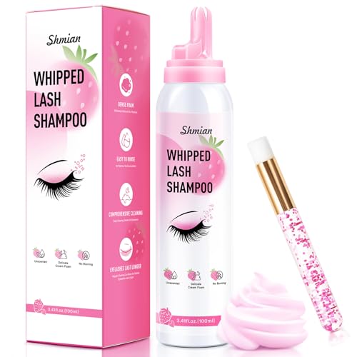 Whipped Lash Extension Cream Shampoo+Brush/3.41fl.oz/100ml/3X Concentrated Lash Shampoo for Professional & Home Use, Strawberry Flavor Eyelash Cleaner Foam