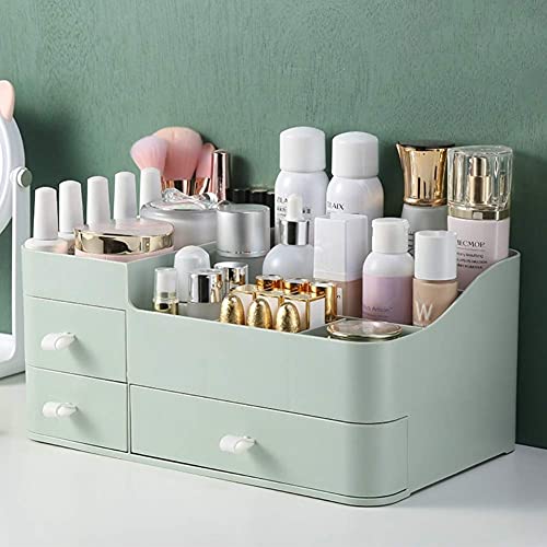 Makeup Organizer for Vanity, Large Countertop Organizer with Drawers, Cosmetics Storage for Skin Care, Brushes, Eyeshadow, Lotions, Lipstick,Nail Polish.Great for Dresser, Bathroom, Bedroom-Green