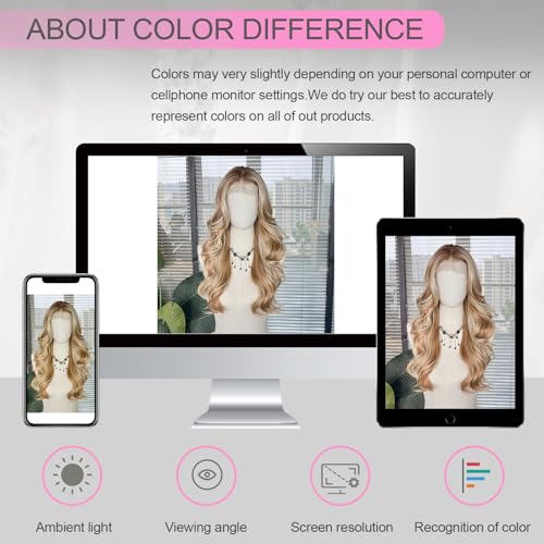 SAPPHIREWIGS 13x4 Blonde Lace Front Wig for Women Body Wave Highlight Honey Blonde Synthetic Pre Layered Wigs Heat Resistant Fiber Gluesless Wig for Daily Party Use 20 inch