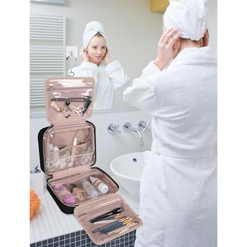 Black Toiletry Bag, Makeup Organizer, Travel Bag For Women Mens Toiletries, Waterproof with Hanging Hook, Large Capacity