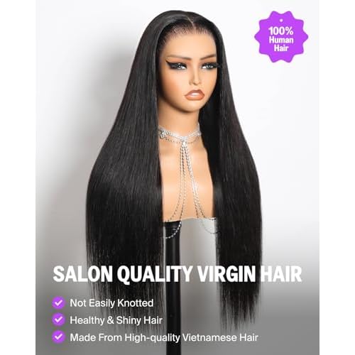 13x6 HD Lace Front Wigs Human Hair 220% Density Glueless Wigs Human Hair Pre Plucked Pre Cut Upgrade Ear-to-Ear Frontal Straight Wigs for Women Glueless Drawstring Wig with Tapes 22 Inch