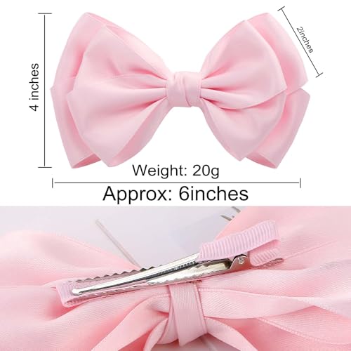Large Big 6 Inch Hair Bows for Girls Thick Ribbon Boutique Alligator Clips Hair Accessories for Baby Girls Toddlers Kids Teens 2 PCS (Pink)